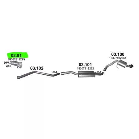 POLMO 03.91 - Kipufogó rezoncső BMW 1 E81/E87 2.0 D (2004-2015)