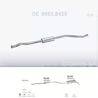   POLMO 04.08 - Kipufogó közép dob CITROEN AX 1.3, 1.4, 1.4 D, 1.5 D (1987-1999)