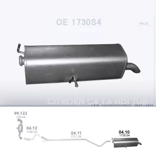   POLMO 04.10 - Kipufogó hátsó dob CITROEN C4 1.6 D (2007-2013)