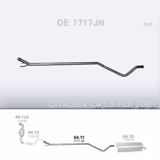  POLMO 04.11 - Kipufogó középső cső CITROEN C4 1.6 D (2007-2013)