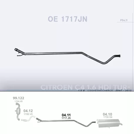 POLMO 04.11 - Kipufogó középső cső CITROEN C4 1.6 D (2007-2013)