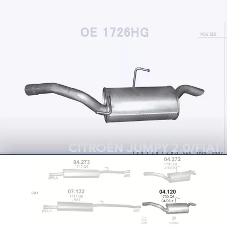 POLMO 04.120 - Kipufogó hátsó dob CITROEN JUMPY 1.9 D, 2.0, 2.0 D (1999-2016)