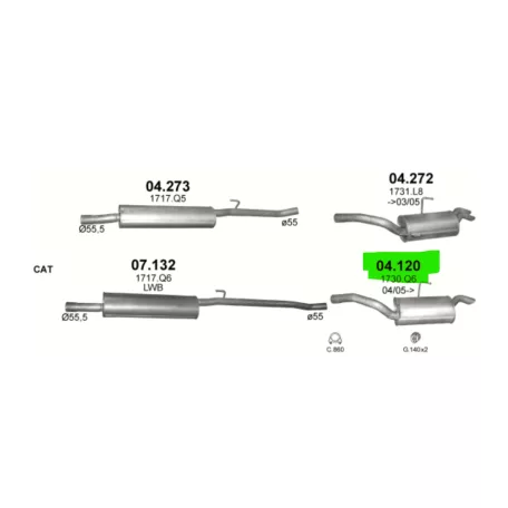 POLMO 04.120 - Kipufogó hátsó dob CITROEN JUMPY 1.9 D, 2.0, 2.0 D (1999-2016)
