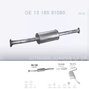   POLMO 04.122 - Kipufogó közép dob CITROEN JUMPER 1.9 D, 2.5 D (1994-2002)