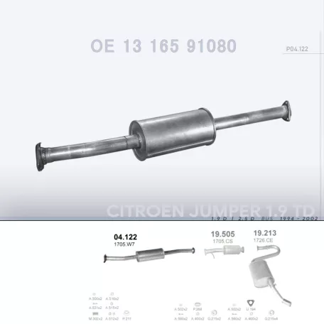POLMO 04.122 - Kipufogó közép dob CITROEN JUMPER 1.9 D, 2.5 D (1994-2002)