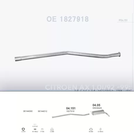 POLMO 04.151 - Kipufogó középső cső CITROEN AX 1.0, 1.1, 1.4 (1988-1997)
