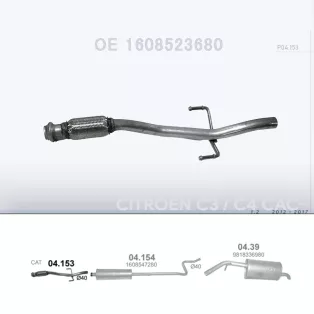   Kipufogó középső cső 1.2 VTi Citroen C3 / C4 Cactus / Opel Crossland / Peugeot 208/2008