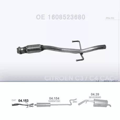 Kipufogó középső cső 1.2 VTi Citroen C3 / C4 Cactus / Opel Crossland / Peugeot 208/2008