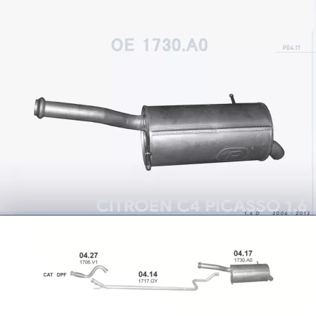 POLMO 04.17 - Kipufogó hátsó dob CITROEN C4 1.6 D (2006-2013)