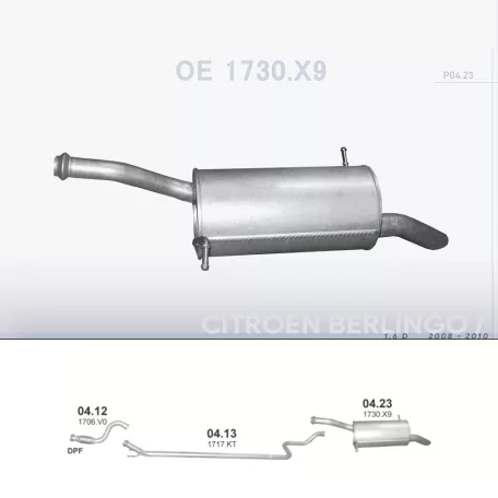 POLMO 04.23 - Kipufogó hátsó dob CITROEN BERLINGO 1.6 D (2008-2010)