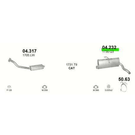 Polmo 04.232 – Citroen Berlingo / Peugeot Partner 1.9D Kipufogó hátsó dob