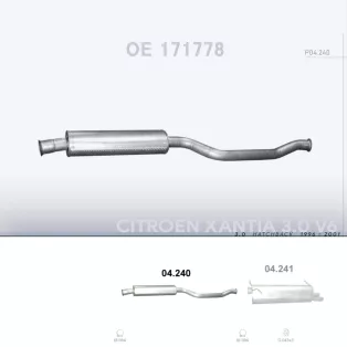   POLMO 04.240 - Kipufogó közép dob CITROEN XANTIA 3.0 (1996-2001)