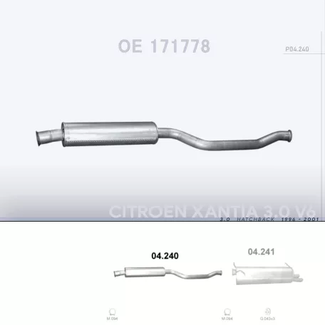 POLMO 04.240 - Kipufogó közép dob CITROEN XANTIA 3.0 (1996-2001)