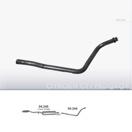 POLMO 04.244 - Kipufogó középső cső Citroen C1 / Peugeot 108 / Toyota Aygo 1.2i 12V