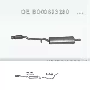   POLMO 04.245 - Kipufogó közép dob Citroen C1 II / Peugeot 108 / Toyota Aygo 1.2i 12V