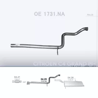   POLMO 04.25 - Kipufogó középső cső CITROEN C4 1.8, 2.0 (2006-2013)