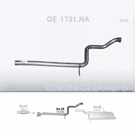 POLMO 04.25 - Kipufogó középső cső CITROEN C4 1.8, 2.0 (2006-2013)