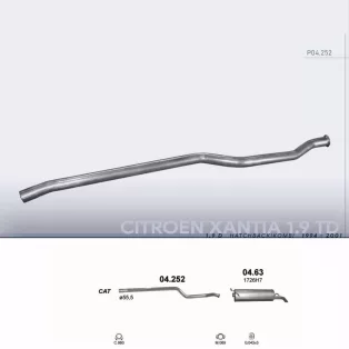   POLMO 04.252 - Kipufogó középső cső CITROEN XANTIA 1.9 D (1994-2001)