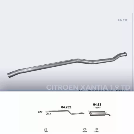 POLMO 04.252 - Kipufogó középső cső CITROEN XANTIA 1.9 D (1994-2001)