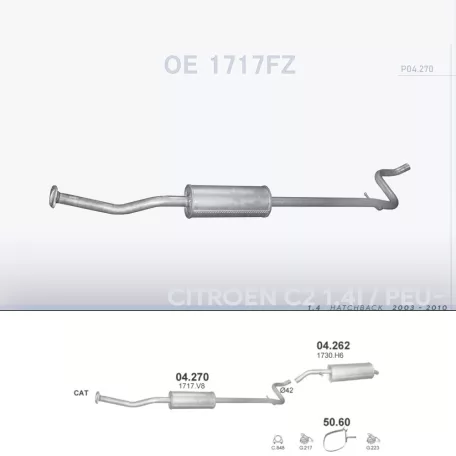 POLMO 04.270 - Kipufogó közép dob CITROEN C2 1.4 (2006-2010)