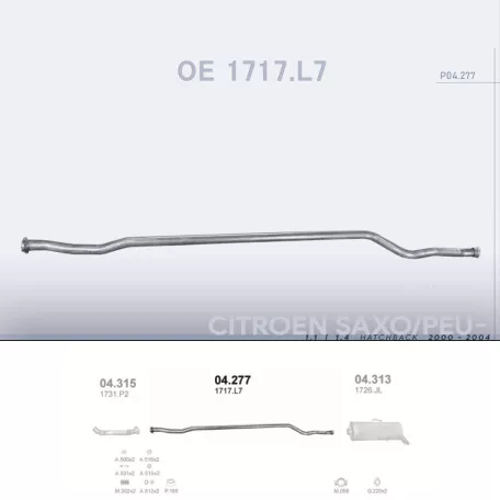POLMO 04.277 - Kipufogó középső cső CITROEN SAXO 1.1, 1.4 (2000-2004)