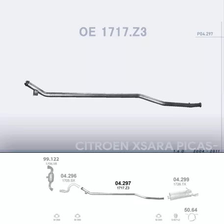 POLMO 04.297 - Kipufogó középső cső CITROEN XSARA PICASSO 1.6 D (2004-2011)