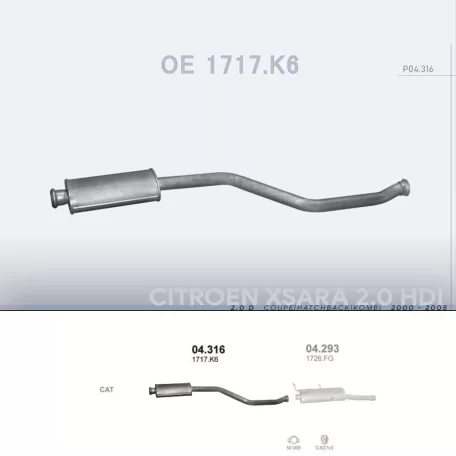 POLMO 04.316 - Kipufogó közép dob CITROEN XSARA 2.0 D (2000-2005)