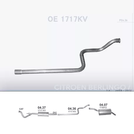 POLMO 04.36 - Kipufogó középső cső CITROEN BERLINGO 1.6 (2008-2012)