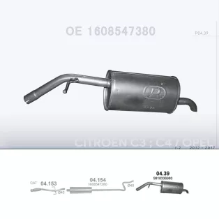   Hátsó Kipufogó - CITROEN C3 / C4 / Cactus / OPEL Crossland / PEUGEOT 208 / 2008 1.2 VTi