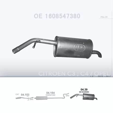 Hátsó Kipufogó - CITROEN C3 / C4 / Cactus / OPEL Crossland / PEUGEOT 208 / 2008 1.2 VTi