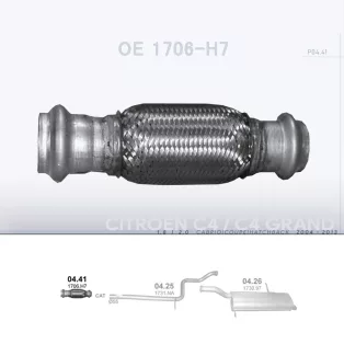   POLMO 04.41 - Kipufogó középső cső CITROEN C4 1.8, 2.0 (2004-2013)