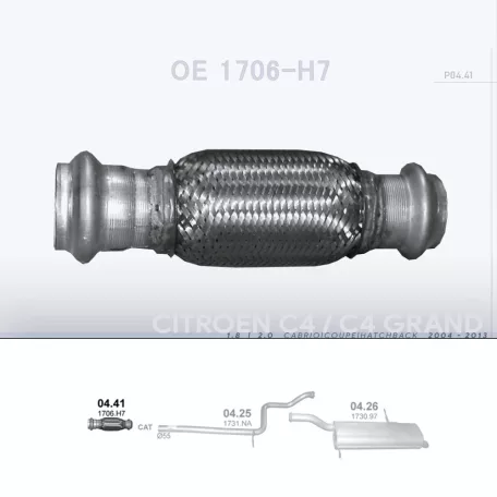 POLMO 04.41 - Kipufogó középső cső CITROEN C4 1.8, 2.0 (2004-2013)
