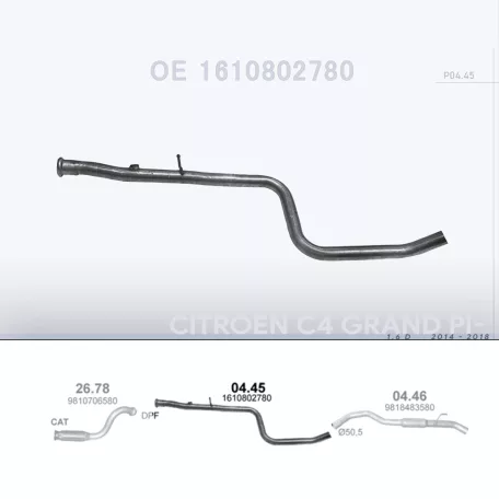 POLMO 04.45 - Kipufogó középső cső Citroen C4 Grand Picasso II 1.6 HDi
