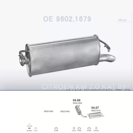 POLMO 04.67 - Kipufogó hátsó dob CITROEN XM 2.0, 2.1 D (1989-1996)