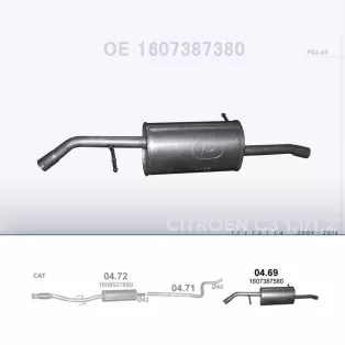   POLMO 04.69 - Kipufogó hátsó dob CITROEN C3 1.1, 1.2, 1.4 (2009-2016)