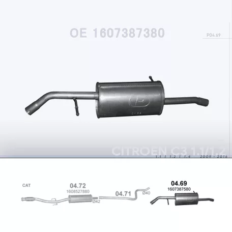 POLMO 04.69 - Kipufogó hátsó dob CITROEN C3 1.1, 1.2, 1.4 (2009-2016)