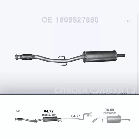 POLMO 04.72 - Kipufogó közép dob CITROEN C3 1.2 (2012-2018)