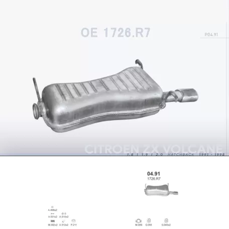 POLMO 04.91 - Kipufogó hátsó dob CITROEN ZX 1.8, 1.9, 2.0 (1992-1998)