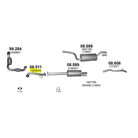 POLMO 08.511 - Kipufogó összekötő cső FORD FOCUS 1.0, 1.5 D, 1.6 D (2010-2019)