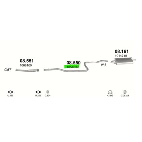 Polmo 08.550 – Ford Fiesta / Mazda 121 Középső kipufogó cső