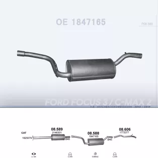   POLMO 08.588 - Kipufogó közép dob FORD FOCUS 1.0 (2012-2019)
