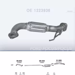   POLMO 08.653 - Kipufogó középső cső FORD FOCUS 1.6 D (2003-)
