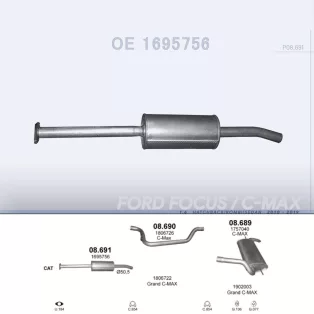   POLMO 08.691 - Kipufogó első cső FORD FOCUS 1.6 (2010-2019)