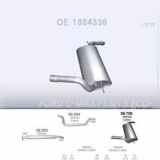   POLMO 08.700 - Kipufogó hátsó dob FORD C-MAX 1.5, 1.6 (2010-2019)