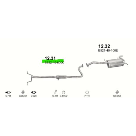 Polmo 12.31 – MAZDA 121 1.3 Középső kipufogó dob