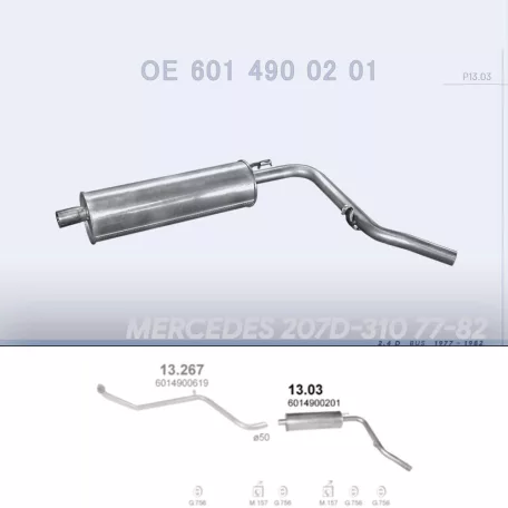 POLMO 13.03 - Kipufogó hátsó dob MERCEDES 207D 2.4 D (1977-1982)