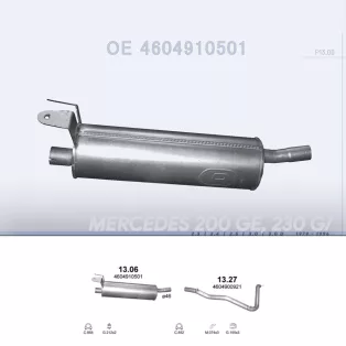   POLMO 13.06 - Kipufogó közép dob MERCEDES G-CLASS 2.3, 2.4, 2.5, 3.0, 3.0 D (1979-1994)
