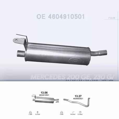POLMO 13.06 - Kipufogó közép dob MERCEDES G-CLASS 2.3, 2.4, 2.5, 3.0, 3.0 D (1979-1994)