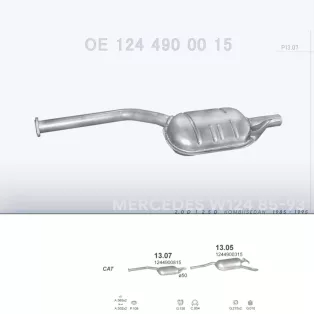   POLMO 13.07 - Kipufogó közép dob MERCEDES 200 - T124 2.0 D, 2.5 D (1993-1995)