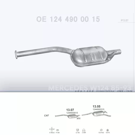 POLMO 13.07 - Kipufogó közép dob MERCEDES 200 - T124 2.0 D, 2.5 D (1993-1995)